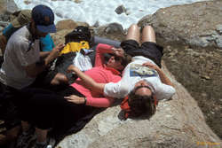 Scott, Karalee and Jess, recuperating at Hidden Lake