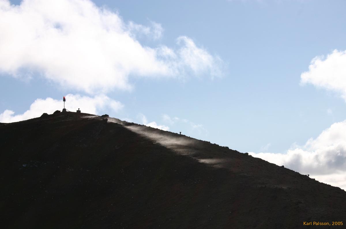 Lightly steamin warm spots on the summit ridge of Eldfell