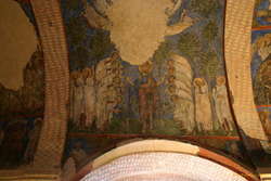 Tokali Kilise, showing old geometric decorations under newer frescoes