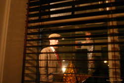 Marcus and Oli through the kitchen window
