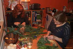 Kata and Alda making christmas wreaths